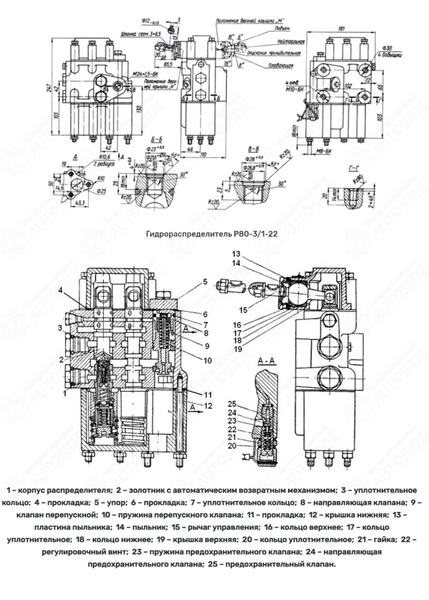 Гідророзподільник Р80-3/1-22 (МР80) на Т-25, Т-16 двосекційний (S.I.L.A.) (AG28471) 21768_28471 фото